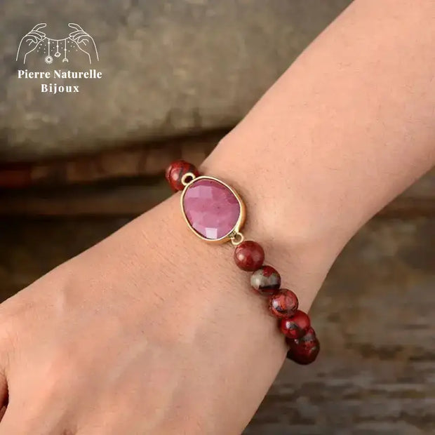 Bracelet en Rhodonite et Jaspe rouge | Bracelets | pierre naturelle bijoux