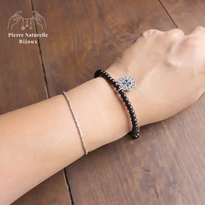 Bracelet tibétain "Mantra" en coquille de noix de coco | Bracelets | pierre naturelle bijoux