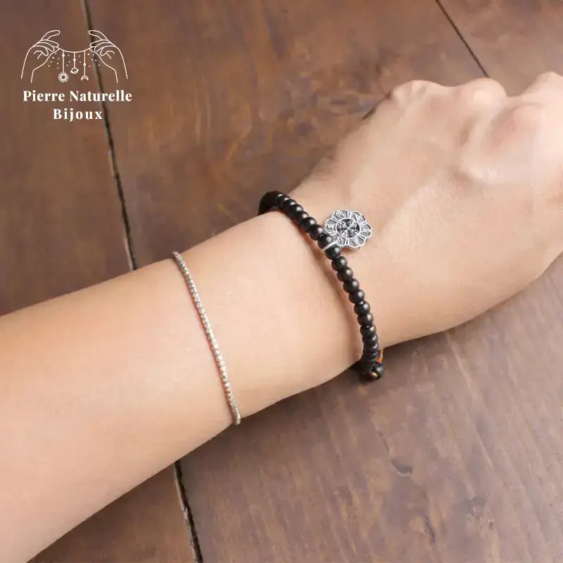 Bracelet tibétain "Mantra" en coquille de noix de coco | Bracelets | pierre naturelle bijoux