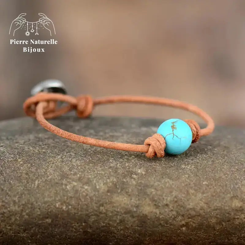 Bracelet cuir en Turquoise | Bracelets | pierre naturelle bijoux
