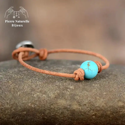 Bracelet cuir en Turquoise | Bracelets | pierre naturelle bijoux