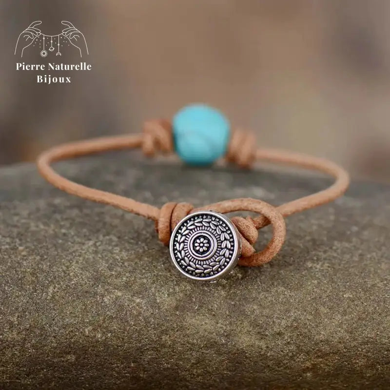 Bracelet cuir en Turquoise | Bracelets | pierre naturelle bijoux