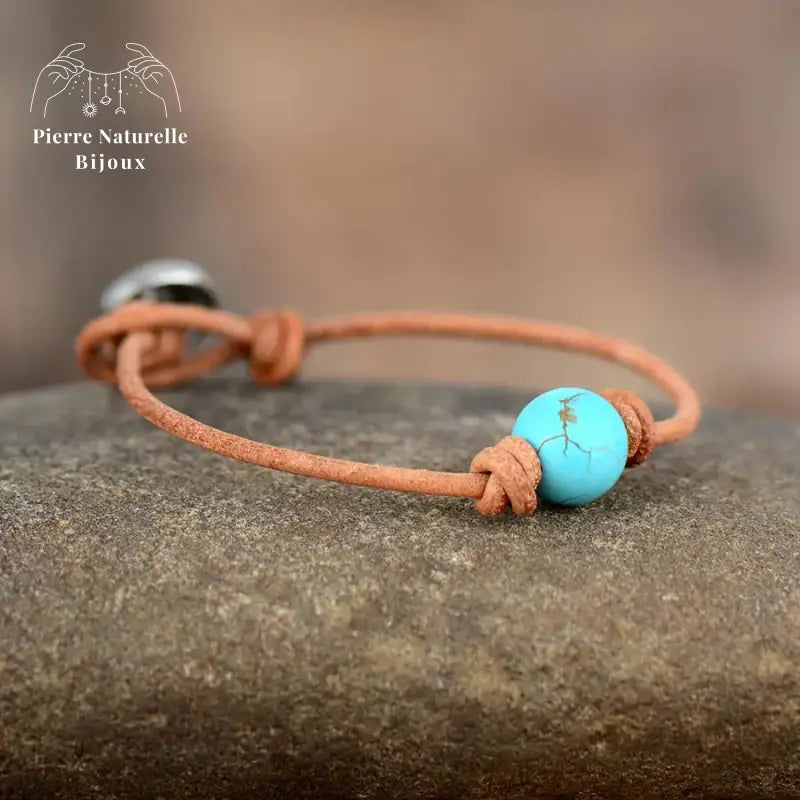 Bracelet cuir en Turquoise | Bracelets | pierre naturelle bijoux