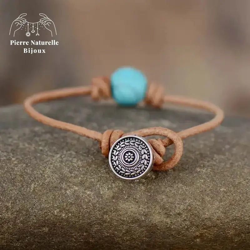 Bracelet cuir en Turquoise | Bracelets | pierre naturelle bijoux