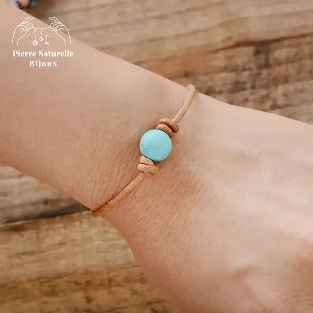 Bracelet cuir en Turquoise | Bracelets | pierre naturelle bijoux