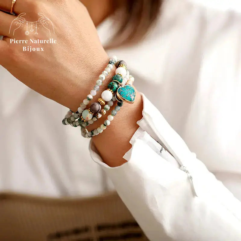 Bracelet "Cœur" en Turquoise et Agate | Bracelets | pierre naturelle bijoux