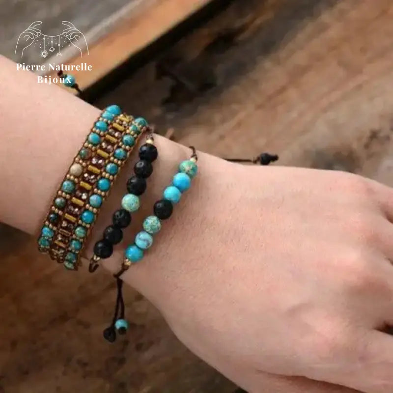 Bracelet "Eclaircie" en Turquoise et Pierre de lave | Bracelets | pierre naturelle bijoux