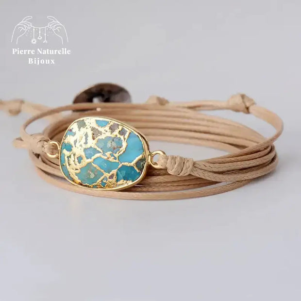 Bracelet "Euphonie" en Turquoise cordon caramel