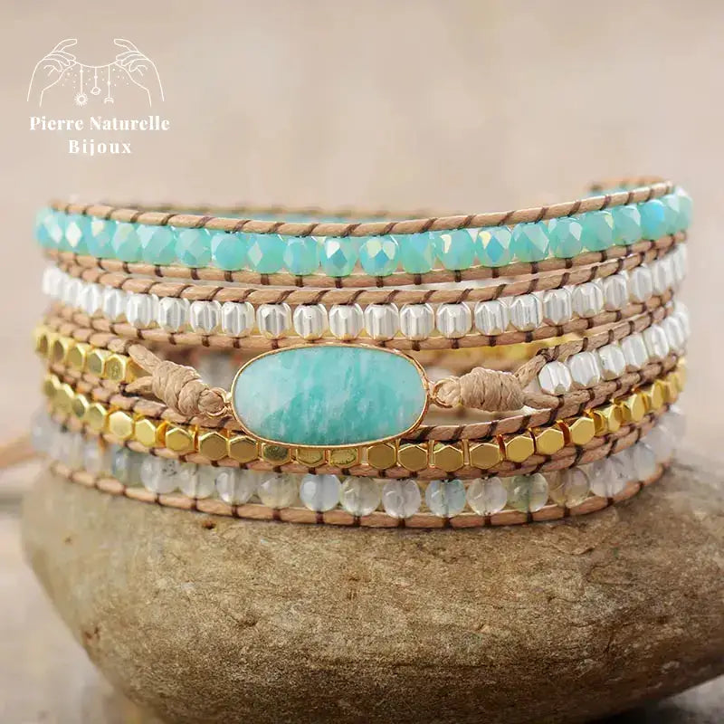 Bracelet wrap en Amazonite, Cristal et Agate | Bracelets | pierre naturelle bijoux