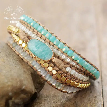 Bracelet wrap en Amazonite, Cristal et Agate | Bracelets | pierre naturelle bijoux
