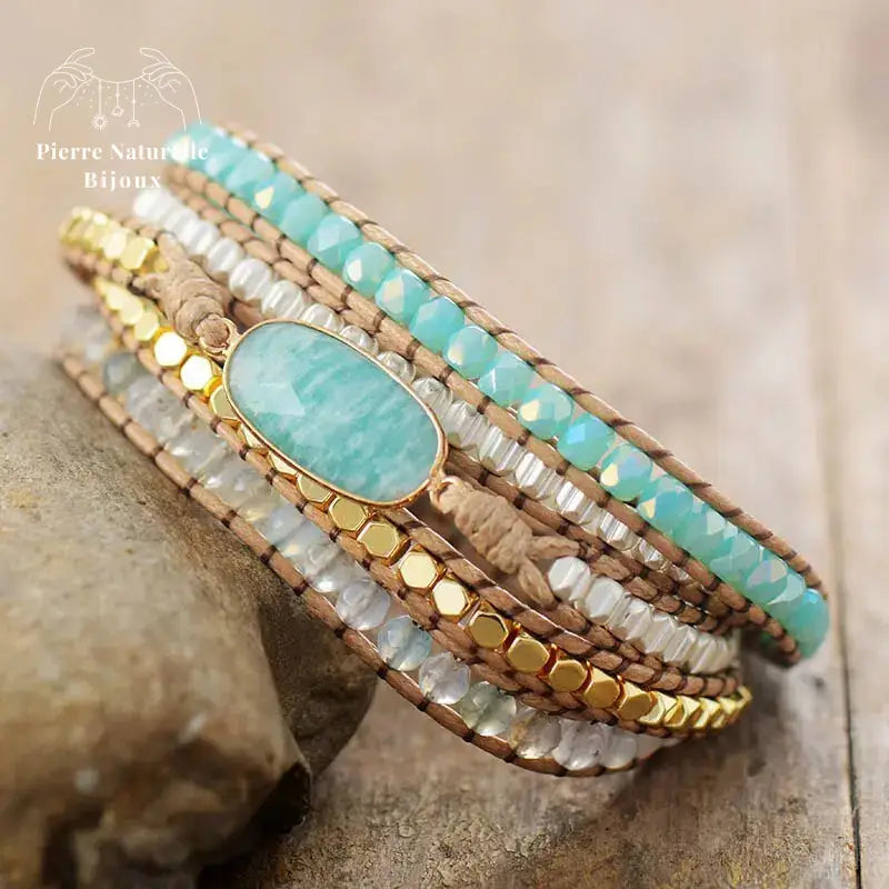 Bracelet wrap en Amazonite, Cristal et Agate | Bracelets | pierre naturelle bijoux