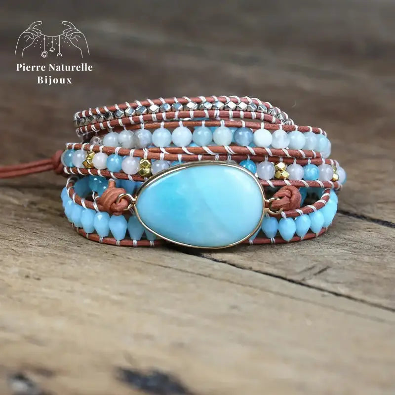 Bracelet wrap "Voyance" en Amazonite, Cristal et Quartz | Bracelets | pierre naturelle bijoux