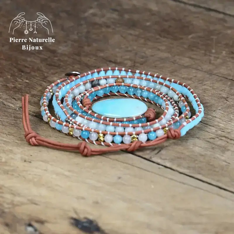 Bracelet wrap "Voyance" en Amazonite, Cristal et Quartz | Bracelets | pierre naturelle bijoux