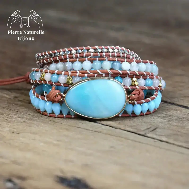 Bracelet wrap "Voyance" en Amazonite, Cristal et Quartz | Bracelets | pierre naturelle bijoux