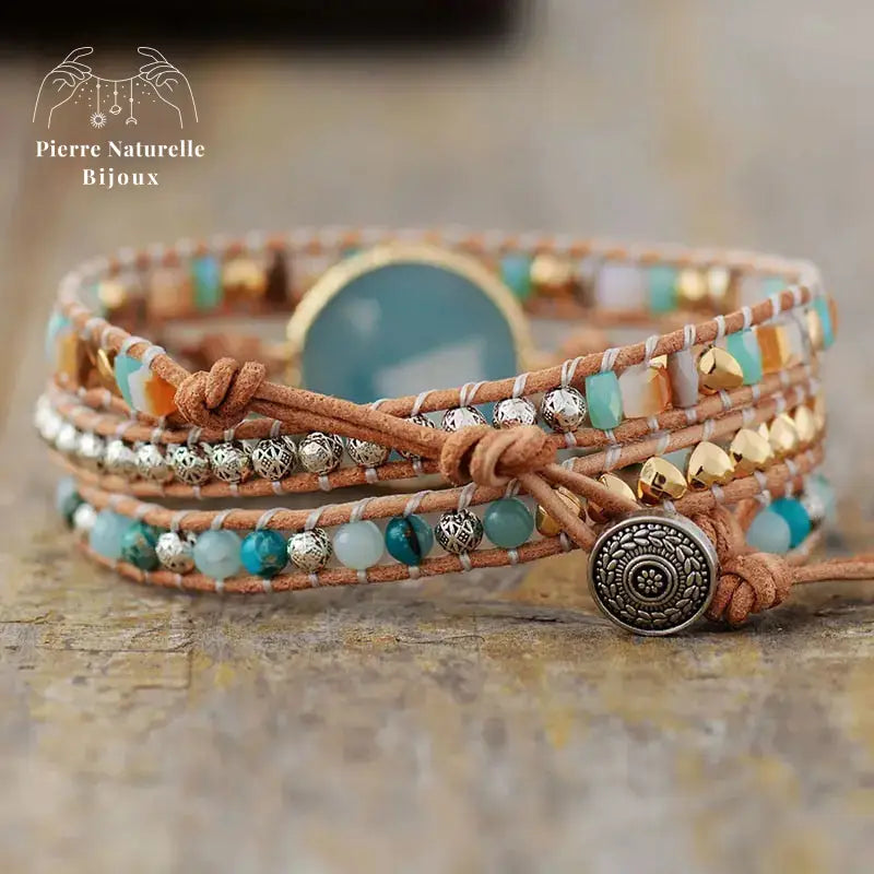 Bracelet wrap "Réjouissance" en Amazonite et Cristal | Bracelets | pierre naturelle bijoux
