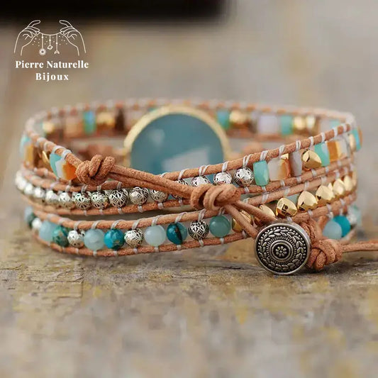 Bracelet wrap "Réjouissance" en Amazonite et Cristal | Bracelets | pierre naturelle bijoux