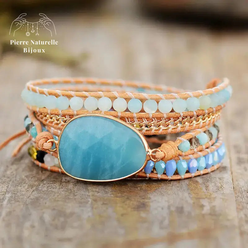 Bracelet wrap "Transformation" en Amazonite et Cristal | Bracelets | pierre naturelle bijoux