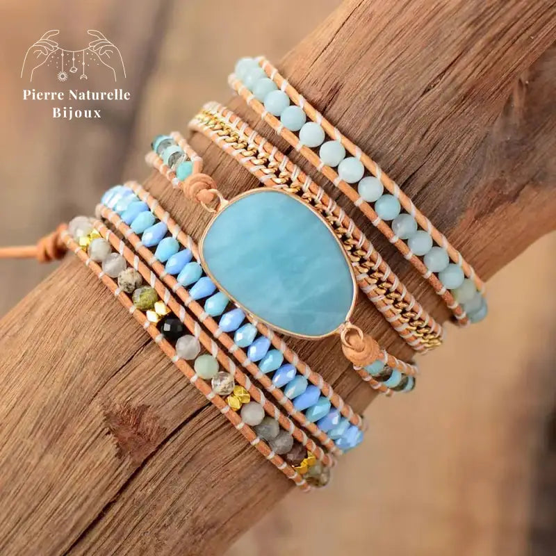 Bracelet wrap "Transformation" en Amazonite et Cristal | Bracelets | pierre naturelle bijoux