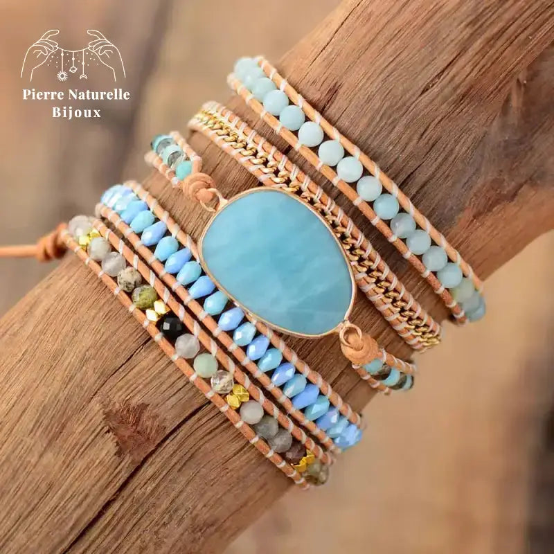 Bracelet wrap "Transformation" en Amazonite et Cristal | Bracelets | pierre naturelle bijoux