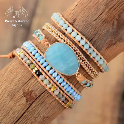 Bracelet wrap "Transformation" en Amazonite et Cristal | Bracelets | pierre naturelle bijoux