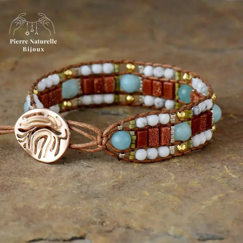 Bracelet wrap "Pacifique" en Amazonite et Howlite | Bracelets | pierre naturelle bijoux