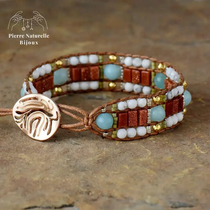 Bracelet wrap "Pacifique" en Amazonite et Howlite | Bracelets | pierre naturelle bijoux