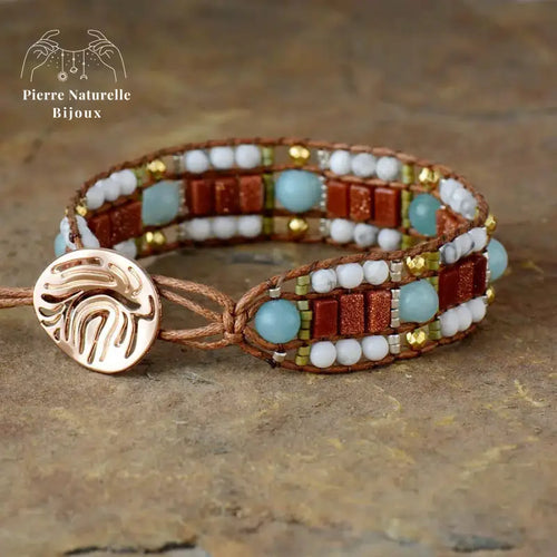 Bracelet wrap "Pacifique" en Amazonite et Howlite | Bracelets | pierre naturelle bijoux