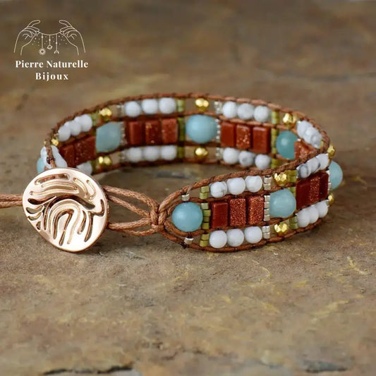 Bracelet wrap "Pacifique" en Amazonite et Howlite | Bracelets | pierre naturelle bijoux