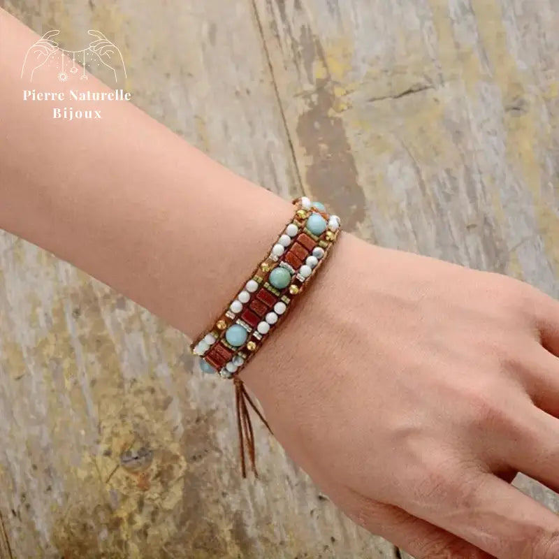 Bracelet wrap "Pacifique" en Amazonite et Howlite | Bracelets | pierre naturelle bijoux