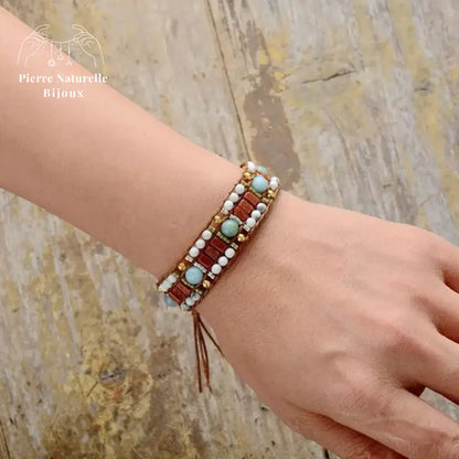 Bracelet wrap "Pacifique" en Amazonite et Howlite | Bracelets | pierre naturelle bijoux