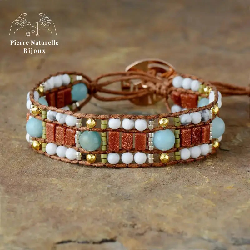 Bracelet wrap "Pacifique" en Amazonite et Howlite | Bracelets | pierre naturelle bijoux