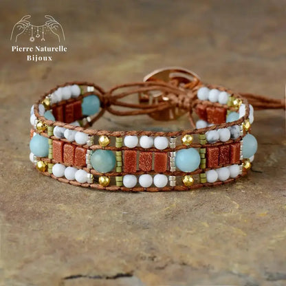 Bracelet wrap "Pacifique" en Amazonite et Howlite | Bracelets | pierre naturelle bijoux