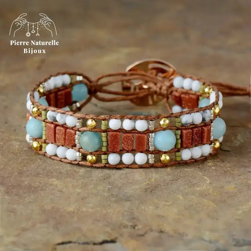 Bracelet wrap "Pacifique" en Amazonite et Howlite | Bracelets | pierre naturelle bijoux
