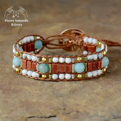 Bracelet wrap "Pacifique" en Amazonite et Howlite | Bracelets | pierre naturelle bijoux