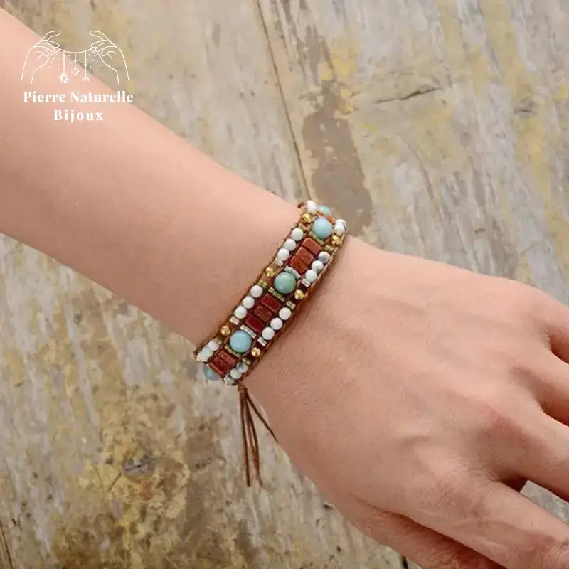 Bracelet wrap "Pacifique" en Amazonite et Howlite | Bracelets | pierre naturelle bijoux