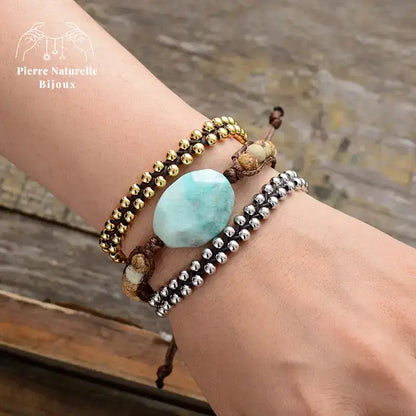 Bracelet wrap en Amazonite et Jaspe paysage | Bracelets | pierre naturelle bijoux