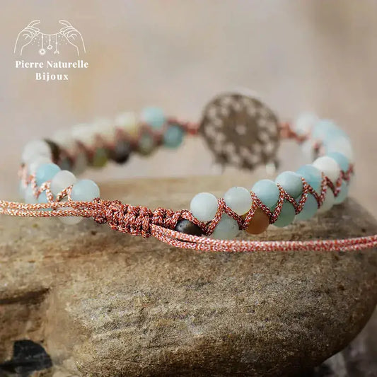 Bracelet wrap "Solidarité" en Amazonite et Turquoise | Bracelets | pierre naturelle bijoux