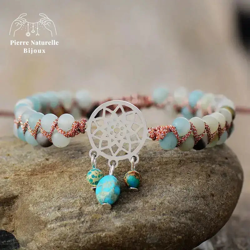 Bracelet wrap "Solidarité" en Amazonite et Turquoise | Bracelets | pierre naturelle bijoux