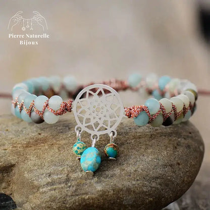 Bracelet wrap "Solidarité" en Amazonite et Turquoise | Bracelets | pierre naturelle bijoux