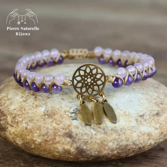 Bracelet wrap "Kryos" en Améthyste et Cristal rose | Bracelets | pierre naturelle bijoux