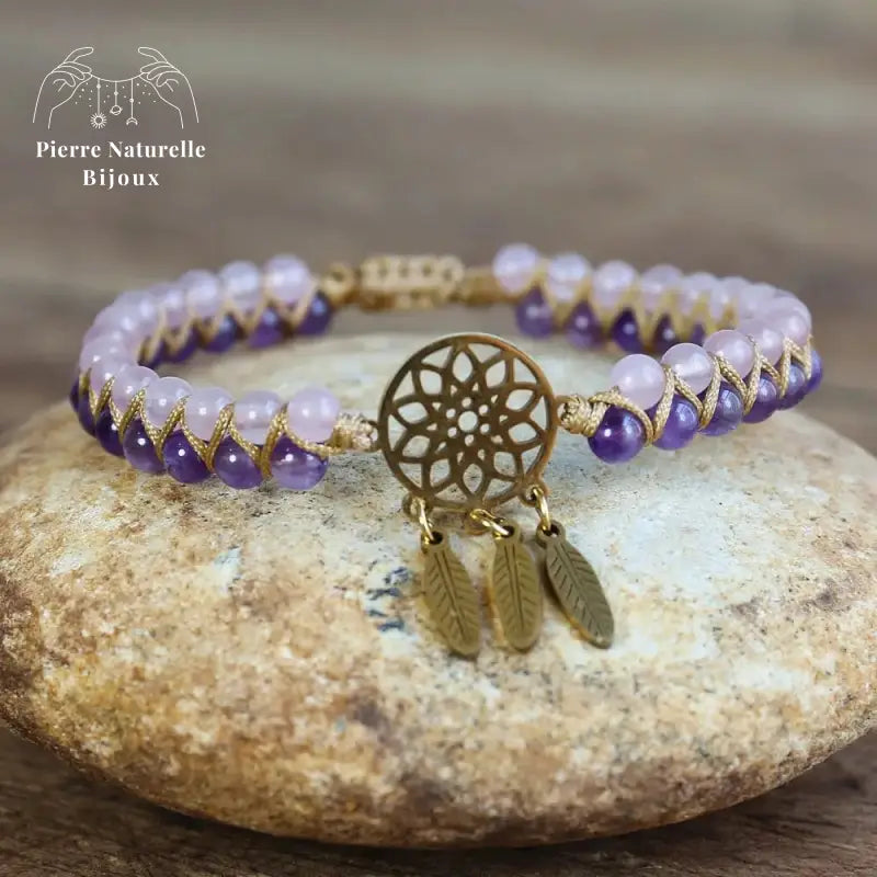 Bracelet wrap "Kryos" en Améthyste et Cristal rose | Bracelets | pierre naturelle bijoux