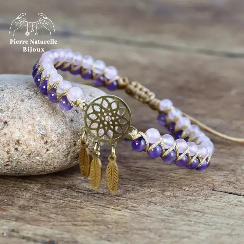 Bracelet wrap "Kryos" en Améthyste et Cristal rose | Bracelets | pierre naturelle bijoux