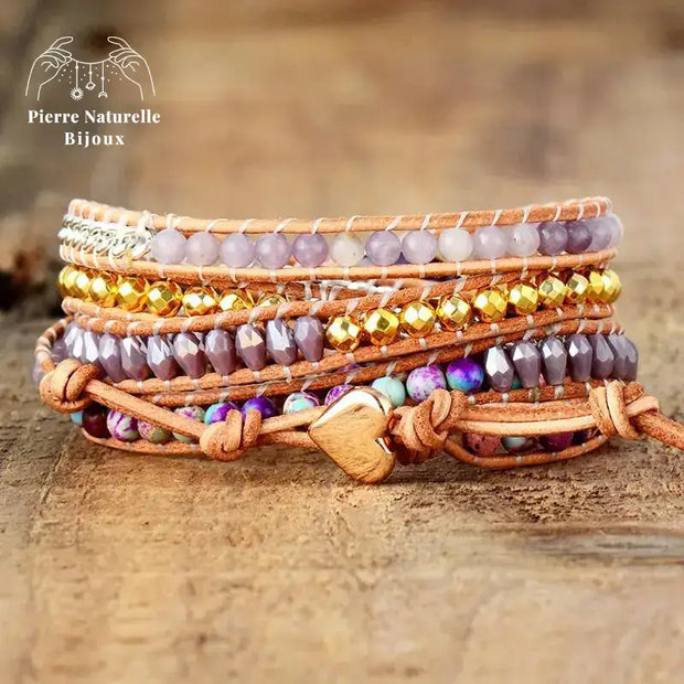 Bracelet wrap en Améthyste, Jaspe impérial et Cristal | Bracelets | pierre naturelle bijoux