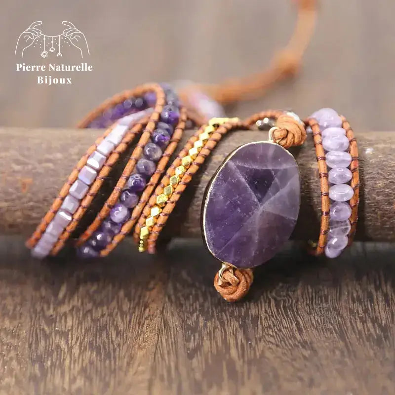 Bracelet wrap "Rêverie" en Améthyste | Bracelets | pierre naturelle bijoux