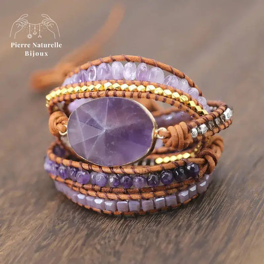 Bracelet wrap "Rêverie" en Améthyste | Bracelets | pierre naturelle bijoux
