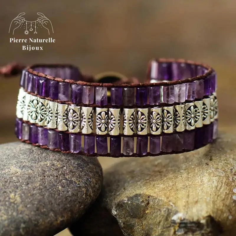 Bracelet wrap "Transmission" en Améthyste | Bracelets | pierre naturelle bijoux