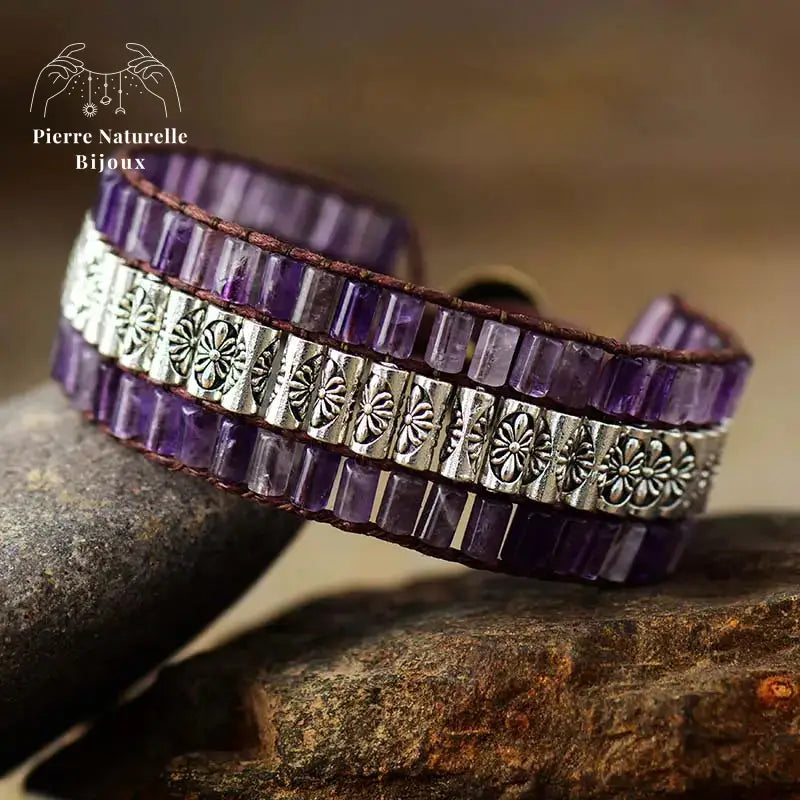 Bracelet wrap "Transmission" en Améthyste | Bracelets | pierre naturelle bijoux