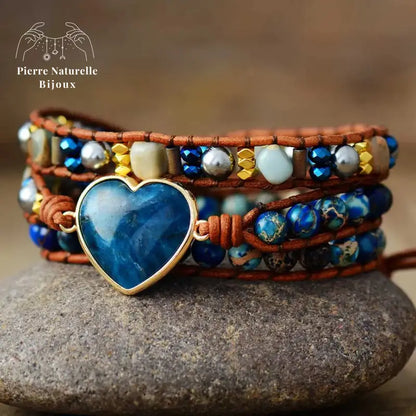 Bracelet wrap "Cur" en Apatite, Cristal et Quartz | Bracelets | pierre naturelle bijoux