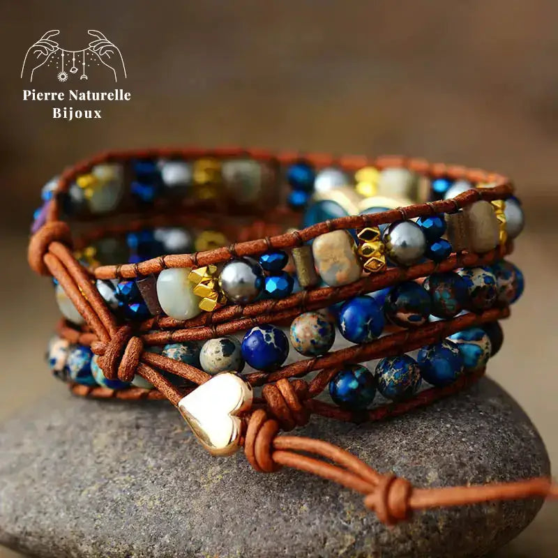 Bracelet wrap "Cœur" en Apatite, Cristal et Quartz | Bracelets | pierre naturelle bijoux