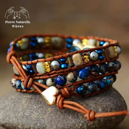 Bracelet wrap "Cur" en Apatite, Cristal et Quartz | Bracelets | pierre naturelle bijoux